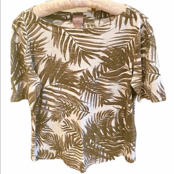 Chico's Tops - Chico’s Brown Palm Leaf on White Jersey Top